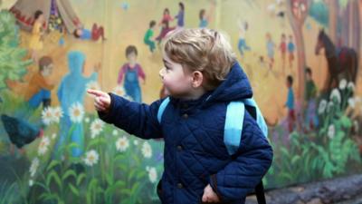 Prince George outside nursery on his first day