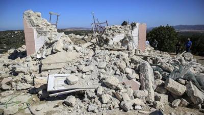 A church in the village of Arkalochori was reduced to a pile of rubble