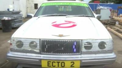 The replica Ghostbusters car