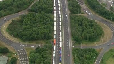 Lorries queuing on the M20