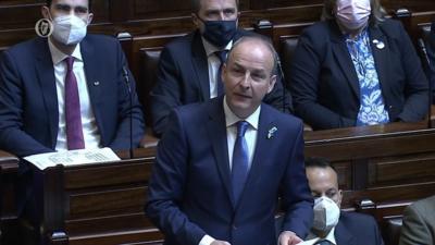 Taoiseach Micheál Martin addresses the Dáil after a speech by Ukrainian President Volodymyr Zelensky