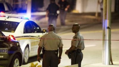 Police car at scene of shooting in Charleston