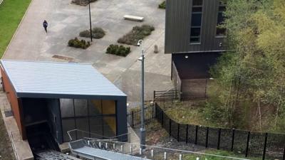 View looking down from the lift at Ebbw Vale