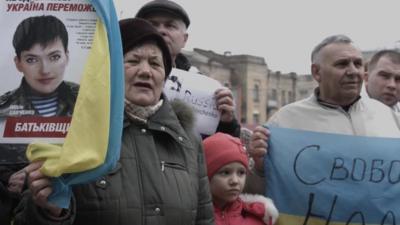 Nadia Savchenko's supporters outside the Russian embassy in Kiev