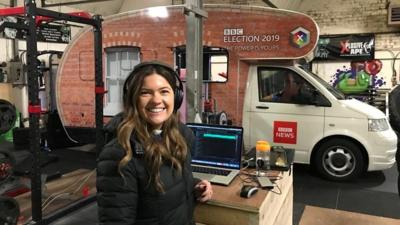 The campervan parked in a gym in Bishop Auckland