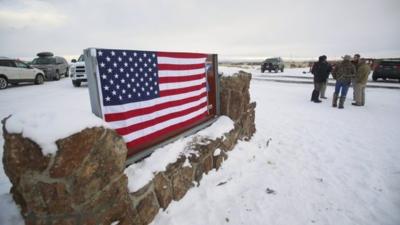 US flag outside wildlife reserve in Oregon