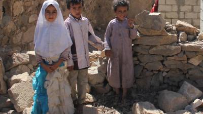 Yemeni children in a village attacked by the US