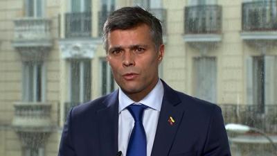 Leopoldo López speaking to HardTalk from Madrid