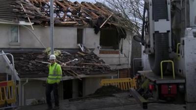 Blown up roof after gas explosion