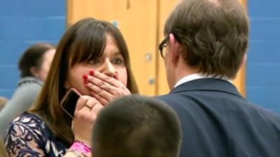 Former Labour Ruth Smeeth reacting in shock to something she is being told