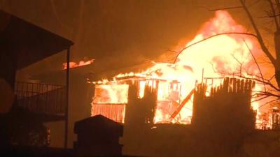 A building ablaze in Tennessee