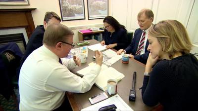 Laura Kuenssberg with eurosceptic Tory MPs