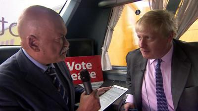 Boris Johnson talking to John Pienaar