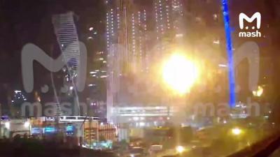 An explosion on a skyscraper