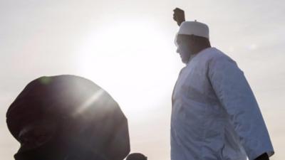 Gambian President Adama Barrow arrives at Banjul International Airport on January 26, 2017