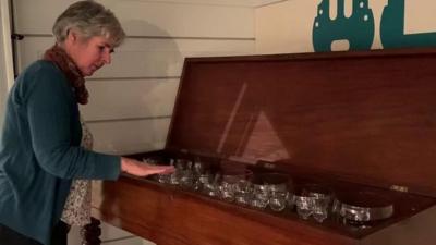 Kitty Ross playing the glass harp