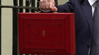 George Osborne holding Budget box