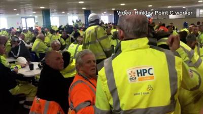 Hinkley Point C workers staging a sit-in in the canteen