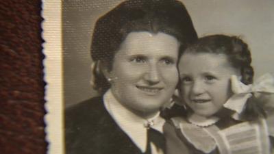 Detail of photograph, Angela Orosz with her mother