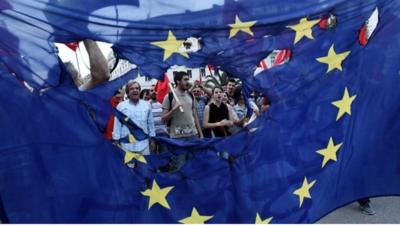 Damaged European Union flag