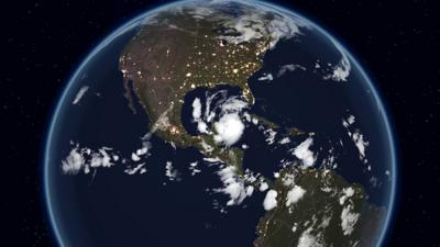 BBC Weather graphic showing the satellite imagery of Hurricane Beta