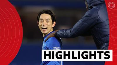 Koji Miyoshi of Birmingham City celebrates scoring the winning goal against Hull City.