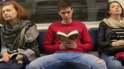 Man on the metro in Russia.