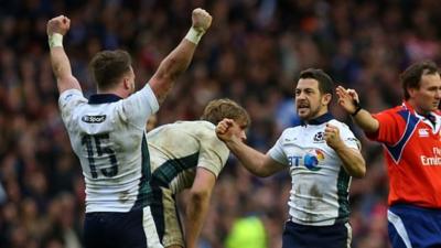 Scotland celebrate victory over France in the Six Nations