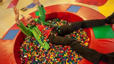 James Windle in lego pit