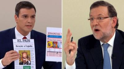 Pedro Sanchez (left) and Mariano Rajoy (right)