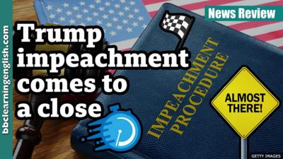 A picture of a gavel, an American flag and a book with the words 'impeachment procedure' on the cover.