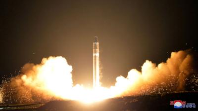 The newly developed intercontinental ballistic rocket Hwasong-15's test that was successfully launched in in Pyongyang November 30, 2017.