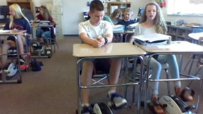 Classroom with pedals under their desks