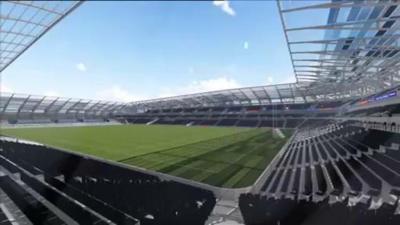 The design for the proposed new Casement Park was shown to spectators at Sunday's Ulster Football Final at Clones