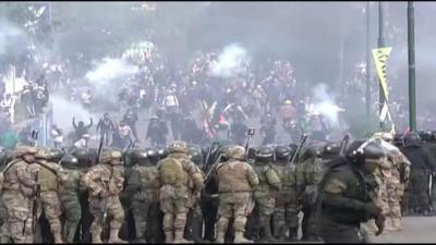 Protesters clash with riot police in Sacaba, central Bolivia