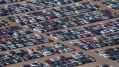 Reacquired Volkswagen and Audi diesel cars sit in a desert graveyard near Victorville, California, U.S.