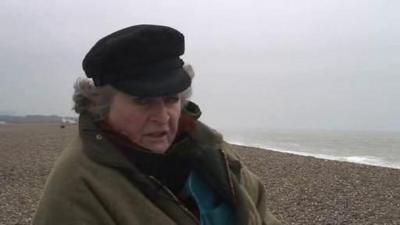 Maggi Hambling on Aldeburgh beach