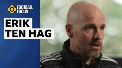 Close-up shot of Man Utd manager Erik ten Hag