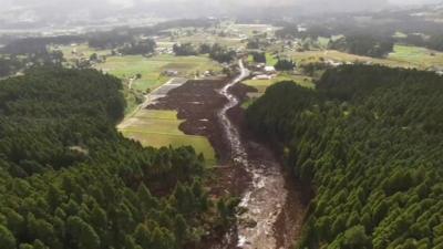 Aerial shot of Japan earthquake damage