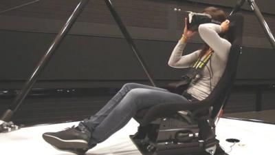 A person in a virtual reality simulator