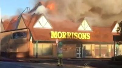 Morrisons supermarket in flames