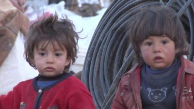 Displaced children from Raqqa at a camp near Manbij, Syria