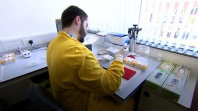 Testing for coronavirus at a laboratory in Sheffield