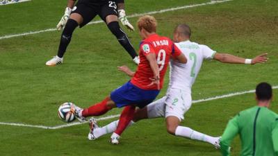 New Tottenham signing Son Heung-min shoots to score at the 2014 World Cup in Brazil