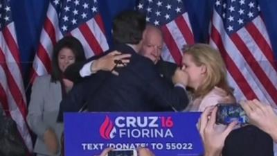 Ted Cruz accidentally punches his wife Heidi while hugging a supporter - 3 May 2016