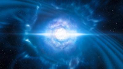 An artist's impression of two neutron stars colliding