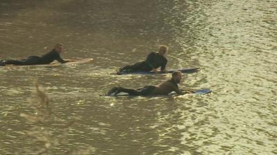 Severn Bore surfers