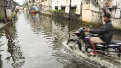 Motorbike in flood