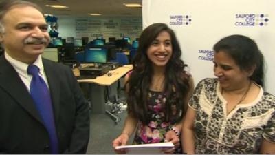 Student with parents smiling opening A-Level results