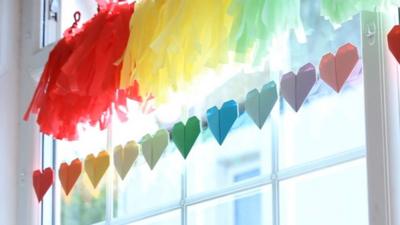 Rainbow bunting in a Llantwit Major cafe